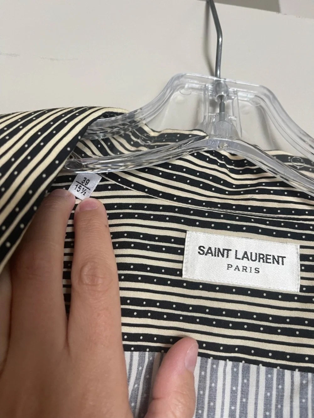 Saint Laurent Black & White Vertical Stripe Button-Down Shirt - Picture 3 of 6